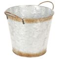 Floristik24 Dekotopf Metall mit Griffen Ø17cm H16,5cm Silbern Edelrost für Pflanzen