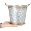 Dekotopf Metall mit Griffen Ø17cm H16,5cm Silbern Edelrost für Pflanzen | Floristik24.ch