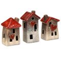Romantische Keramik-Häuser mit Herzmotiv – Rot & Naturtöne, 11cm – Liebevoll gestaltete Winterdeko – 3St | Floristik24.ch