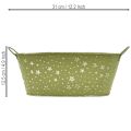 Ovale Metallschale Grün mit Sternen und Griffen 31×16×12,5cm für Innen und Dekoration | Floristik24.ch