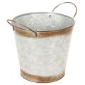 Floristik24 Pflanzgefäss aus Metall mit Henkeln, Ø18cm H20cm, Silber-Rostoptik