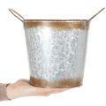Pflanzgefäss aus Metall mit Henkeln, Ø18cm H20cm, Silber-Rostoptik | Floristik24.ch