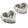 Pflanzherz Federn Steinguss Herz Grau Weiß 13×12×6cm 2St | Floristik24.ch