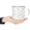Pflanztasse Emaille Metall weiss mit Blumendekor Ø11cm | Floristik24.ch