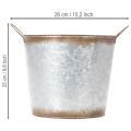 Pflanztopf aus Metall mit Griffen, Ø26cm H25,5cm, silbern mit Rostoptik | Floristik24.ch