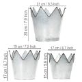 Blumentopf-Set Zink Krone, 3 Grössen: Ø21,5/19,5/17cm, Metall silber-schwarz | Floristik24.ch